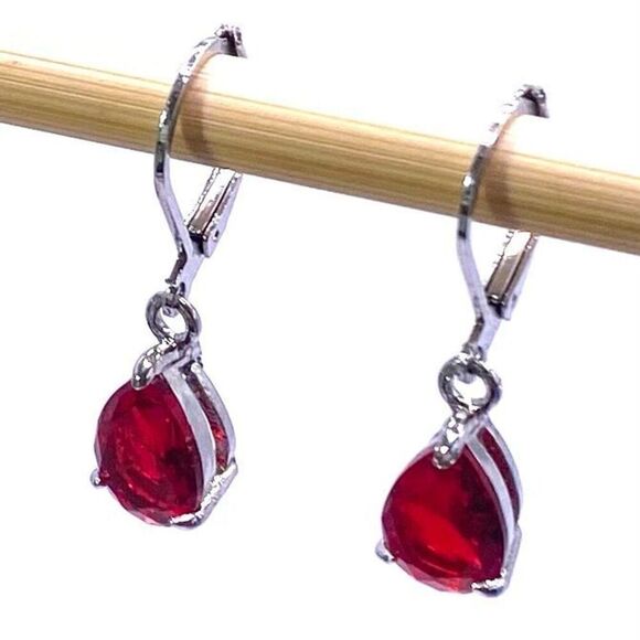 Dangle Earrings 1” (AWK) Red Zircon Gems - Picture 4 of 9